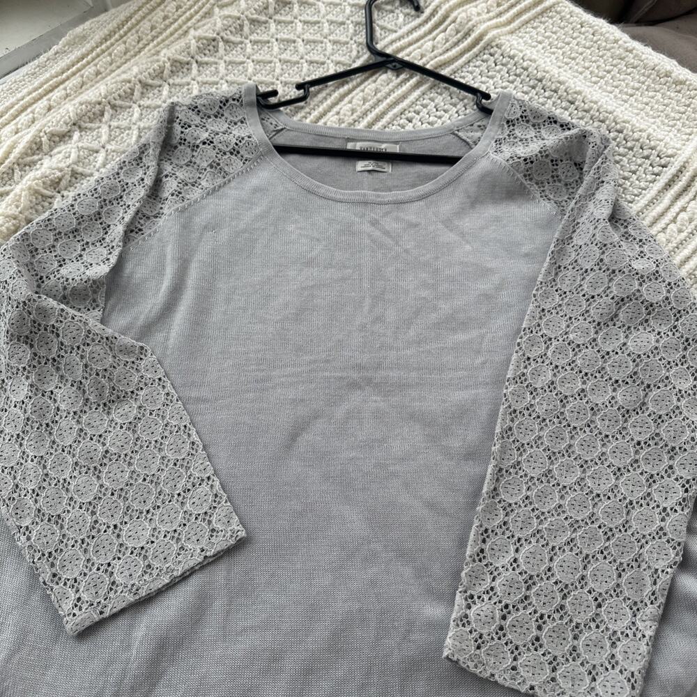 van heusen women’s Sweater Gray Lace See Through Long Sleeves Light Classic - Picture 9 of 11